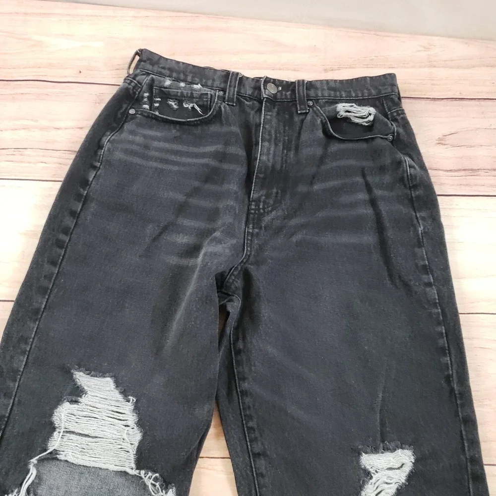 RSQ Jeans Women 28 Black Straight Distressed High‎ Rise Mom Denim Ladies 28x29